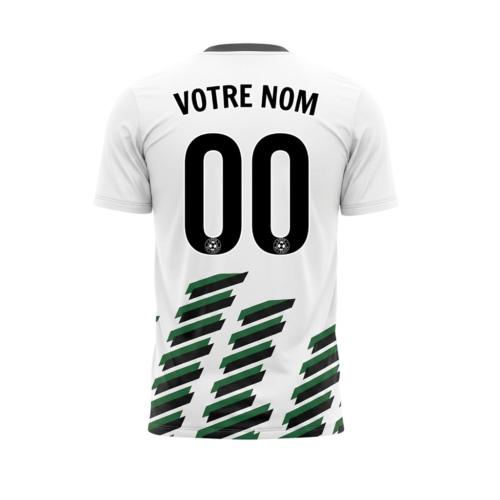 Blanc Noir Vert Diagonales Rayures Géométrique Motif Maillot de Football Personnalisé