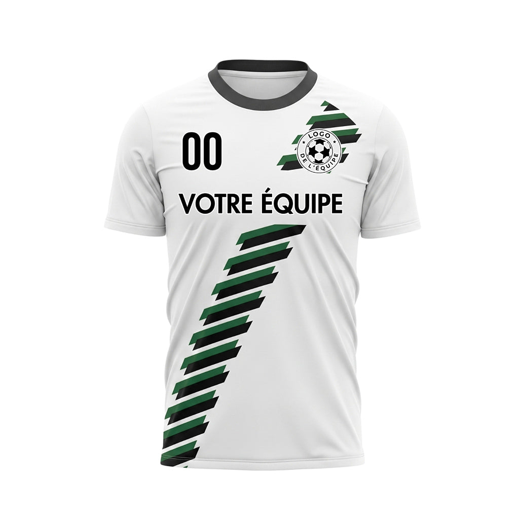 Blanc Noir Vert Diagonales Rayures Géométrique Motif Maillot de Football Personnalisé