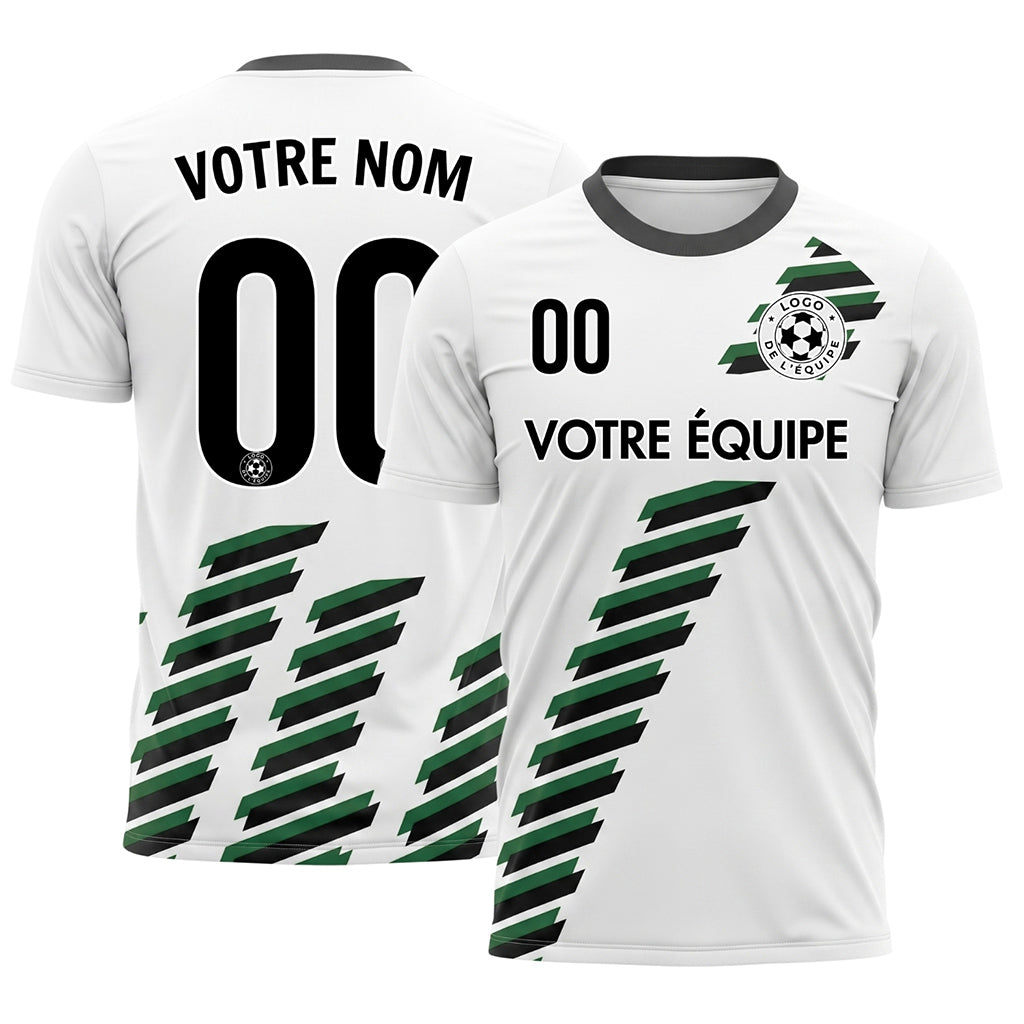 Blanc Noir Vert Diagonales Rayures Géométrique Motif Maillot de Football Personnalisé