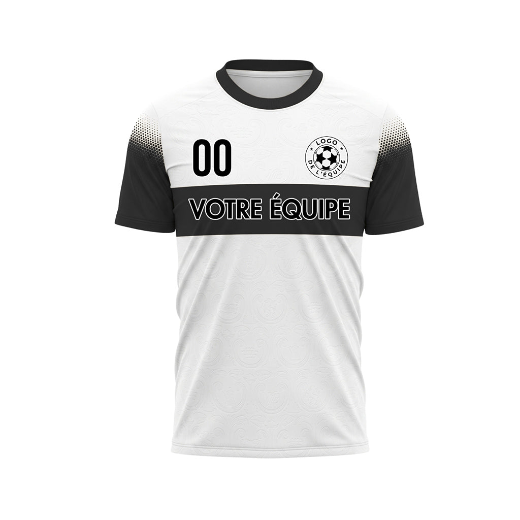 Blanc Noir Demi-Teinte Rayures Poitrine Maillot de Football Personnalisé