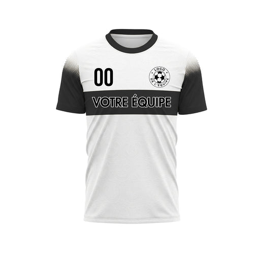 Blanc Noir Demi-Teinte Rayures Poitrine Maillot de Football Personnalisé