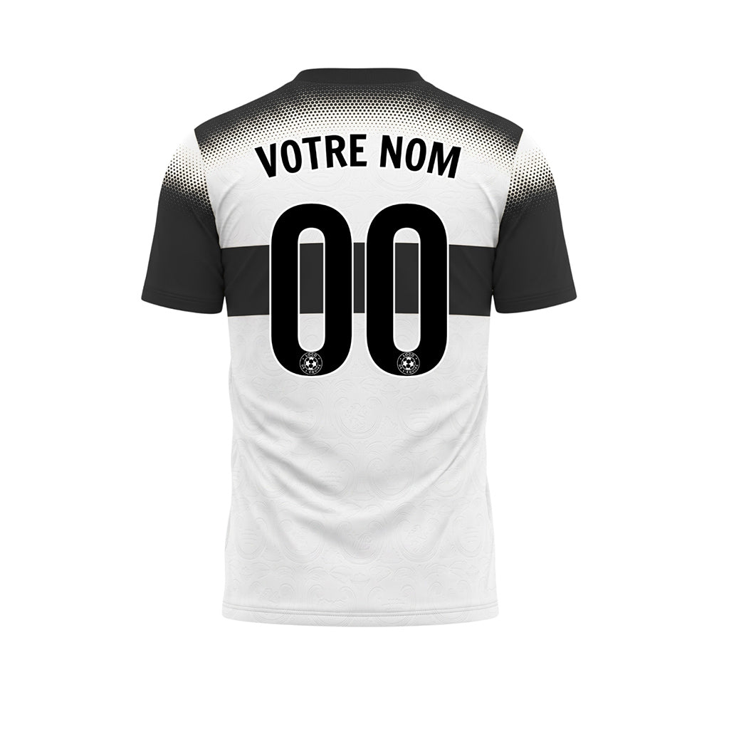 Blanc Noir Demi-Teinte Rayures Poitrine Maillot de Football Personnalisé