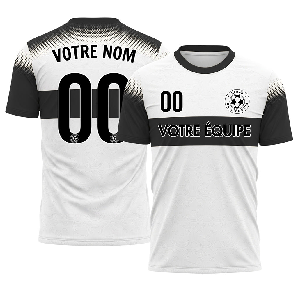 Blanc Noir Demi-Teinte Rayures Poitrine Maillot de Football Personnalisé