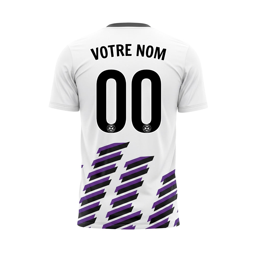 Blanc Noir Violet Diagonales Rayures Géométrique Motif Maillot de Football Personnalisé