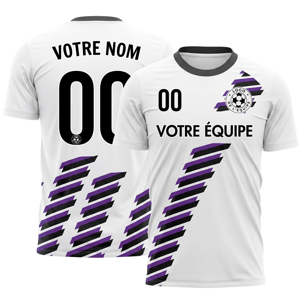 Blanc Noir Violet Diagonales Rayures Géométrique Motif Maillot de Football Personnalisé