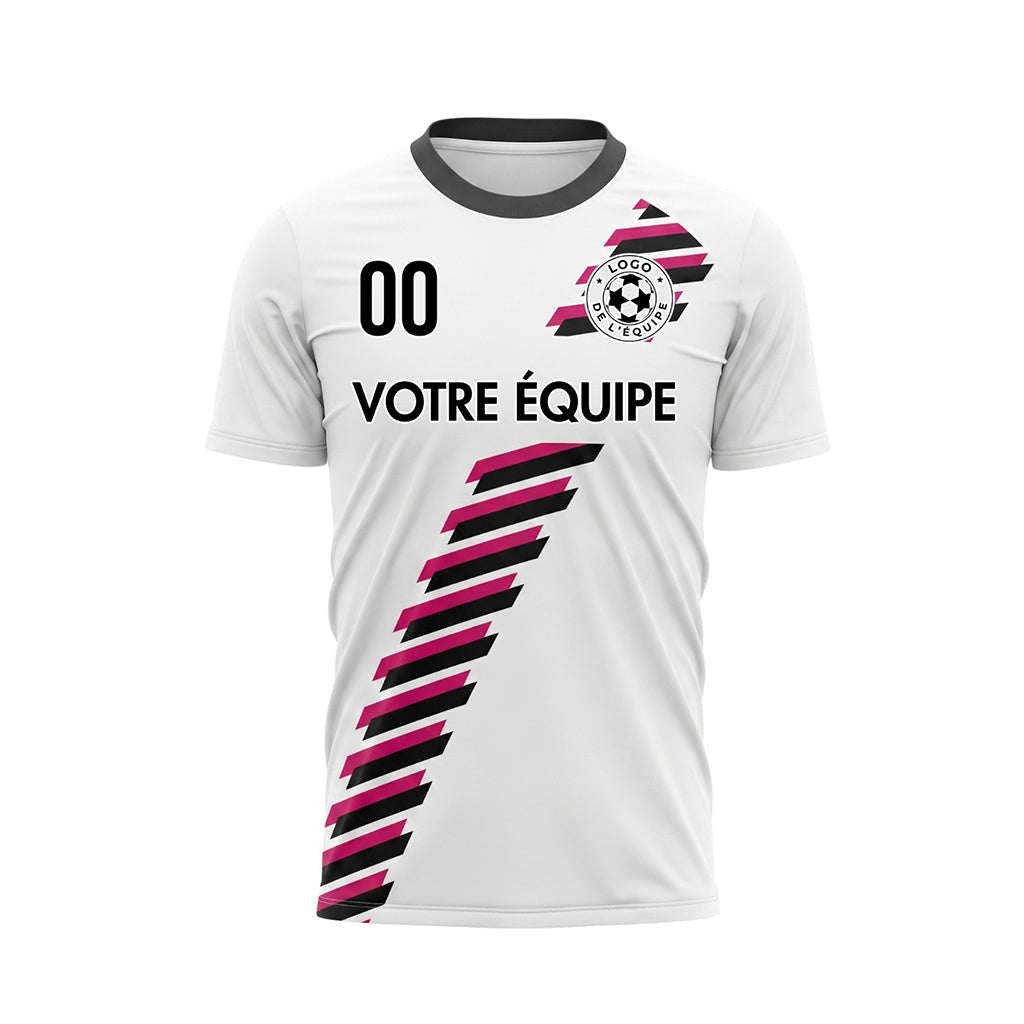 Blanc Noir Magenta Diagonales Rayures Géométrique Motif Maillot de Football Personnalisé