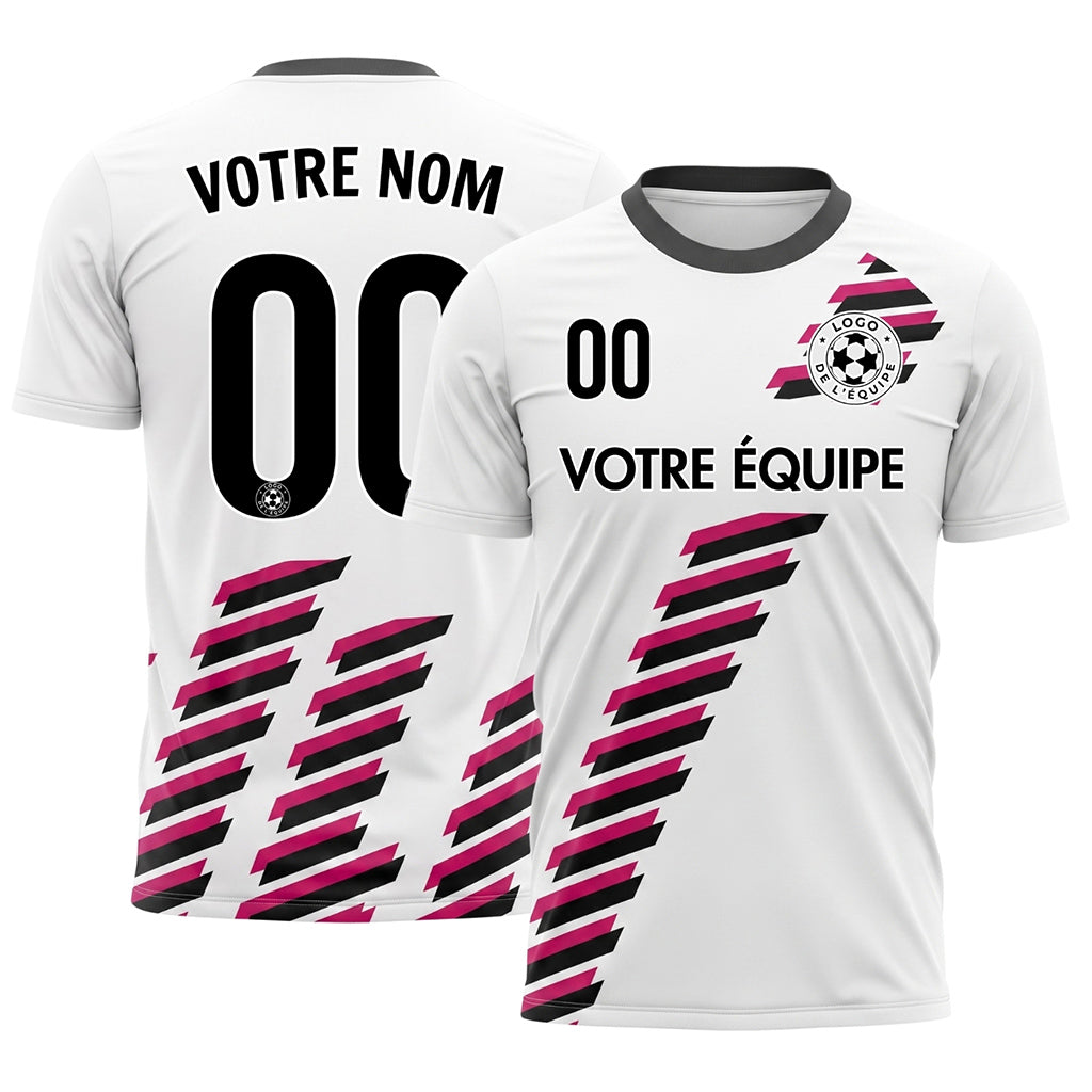 Blanc Noir Magenta Diagonales Rayures Géométrique Motif Maillot de Football Personnalisé