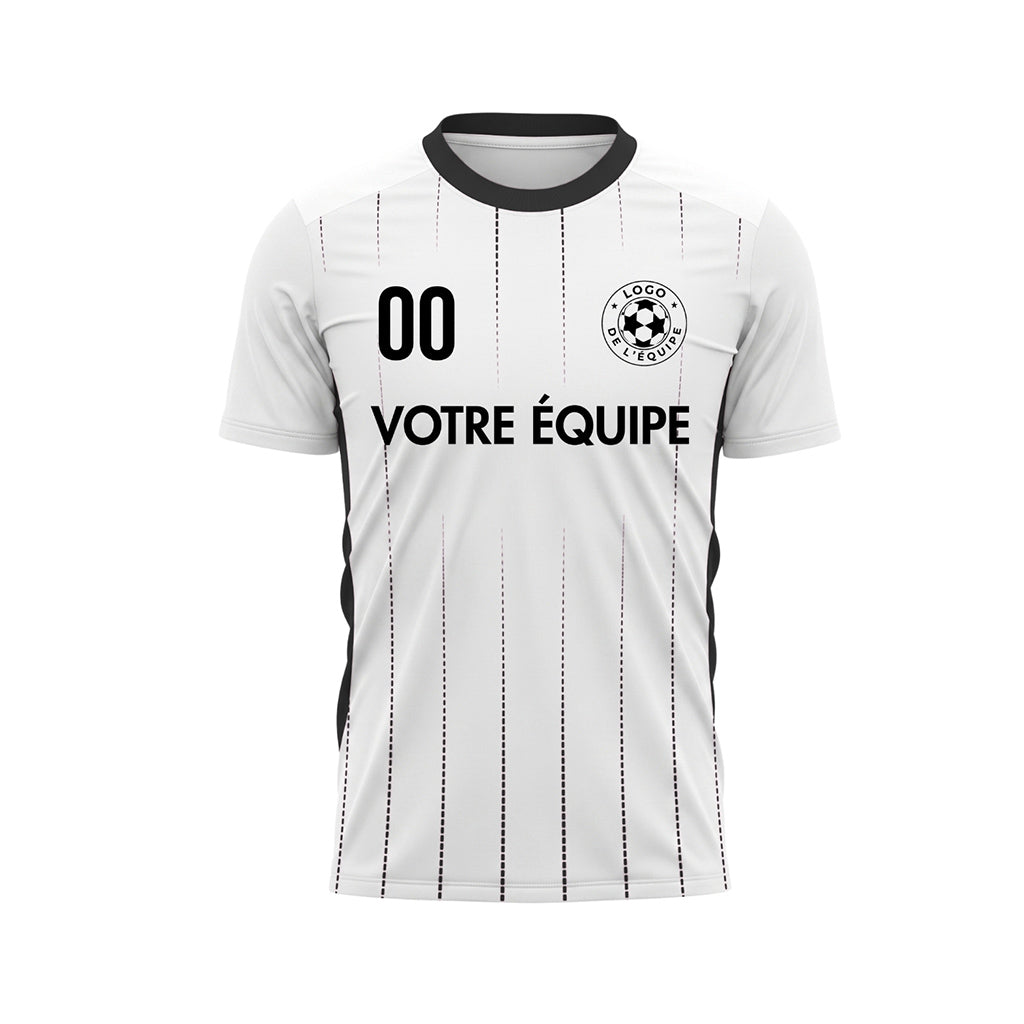Blanc Noir Rayures Fines Maillot de Football Personnalisé