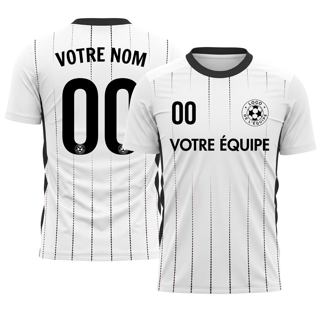 Blanc Noir Rayures Fines Maillot de Football Personnalisé