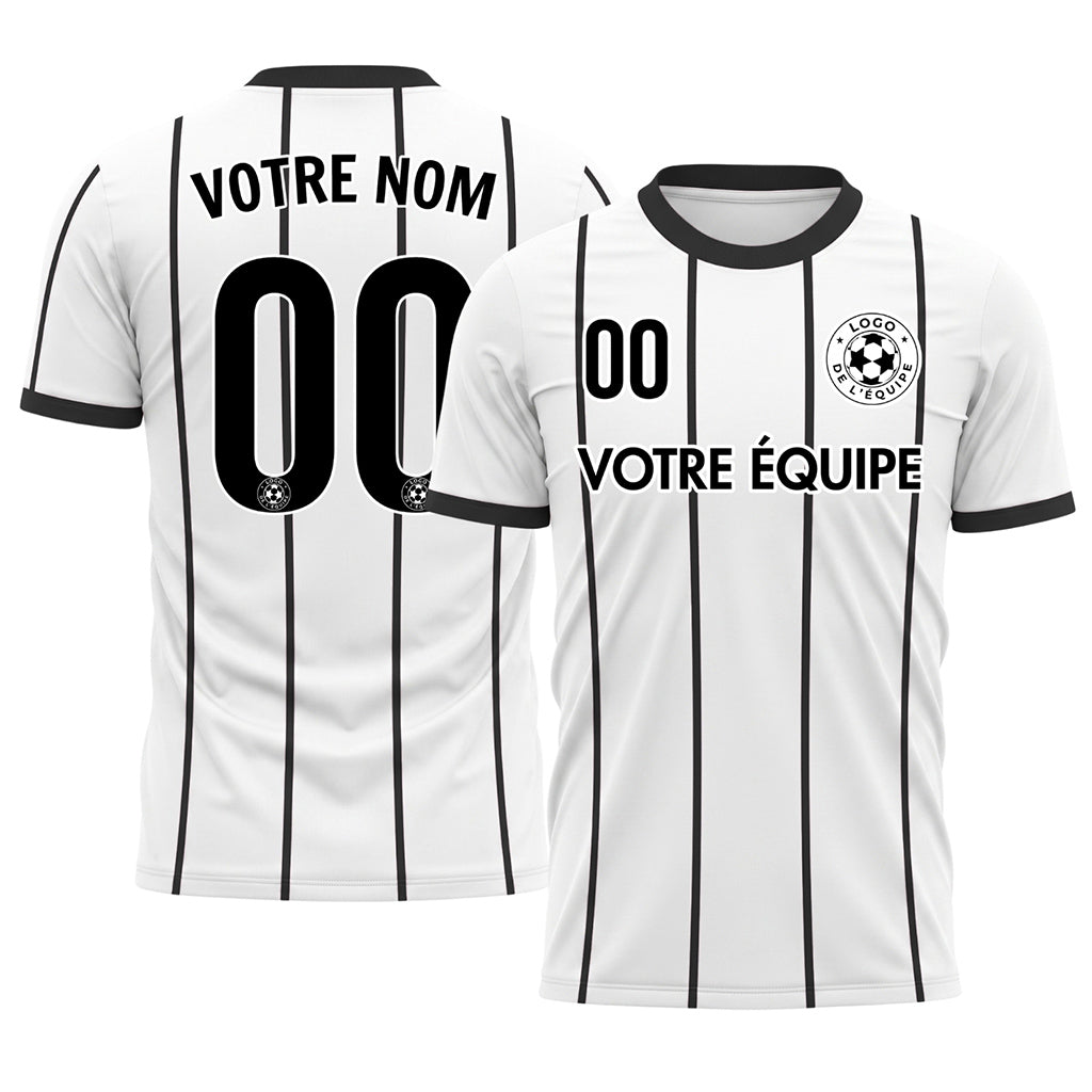 Blanc Noir Rayures Fines Vertical Motif (2) Maillot de Football Personnalisé