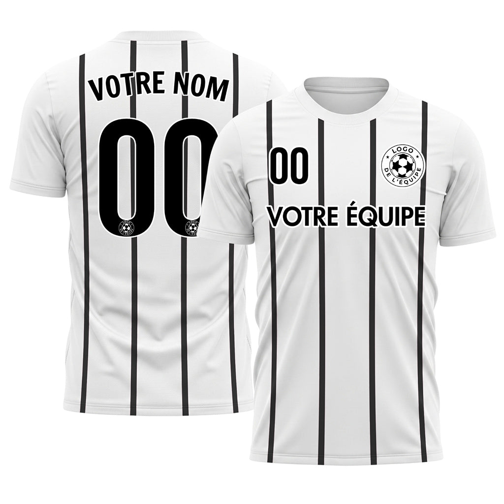 Blanc Noir Rayures Fines Vertical Motif Maillot de Football Personnalisé