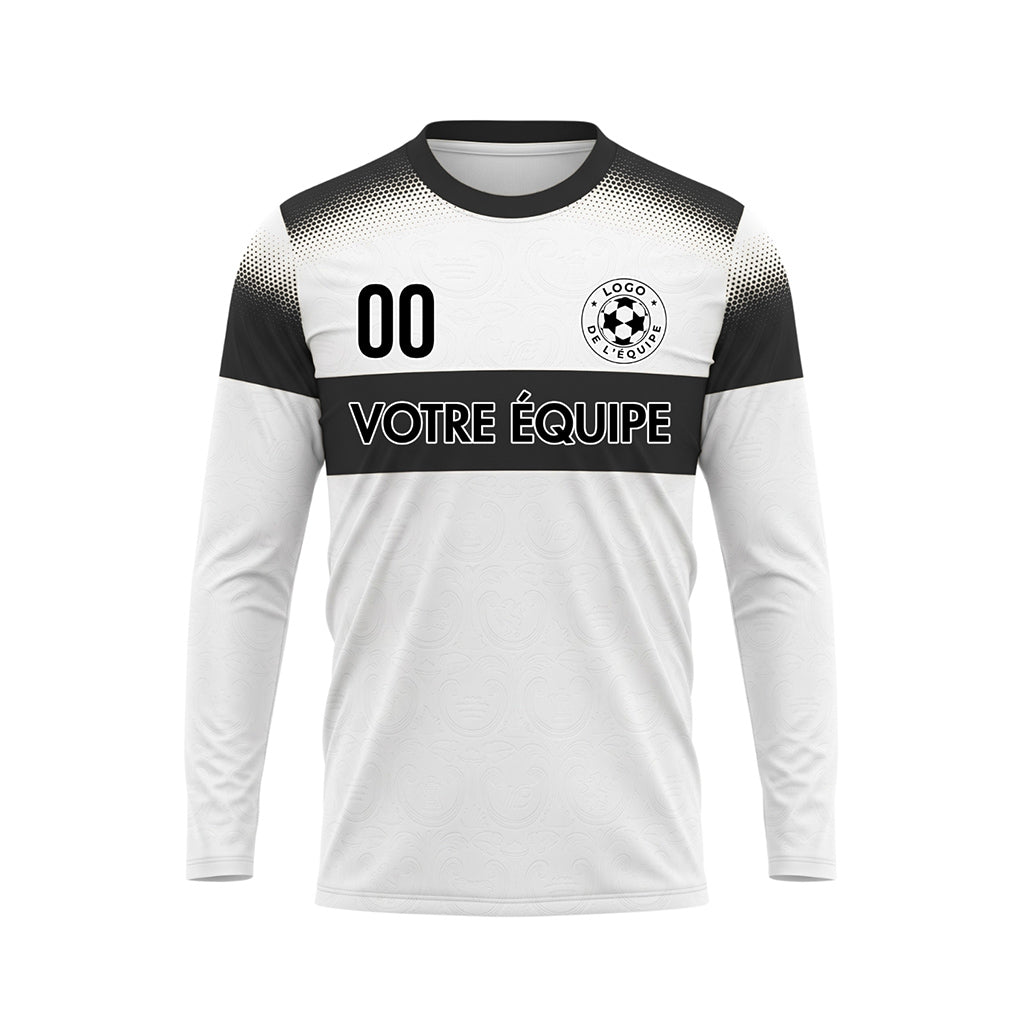 Blanc Noir Rayures Horizontales Dégradées à Pois Maillot de Football Personnalisé à Manches Longues