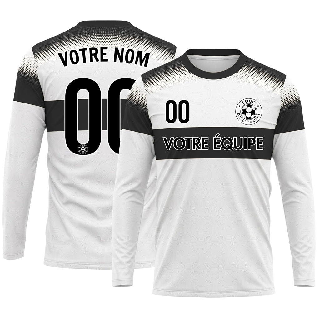 Blanc Noir Rayures Horizontales Dégradées à Pois Maillot de Football Personnalisé à Manches Longues