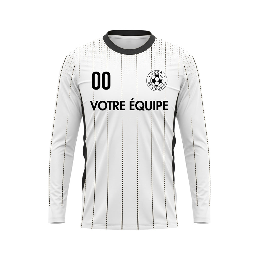 Blanc Noir Rayures Verticales à Pois Maillot de Football Personnalisé à Manches Longues