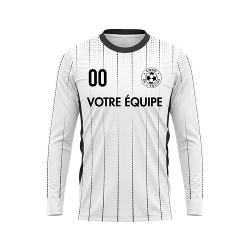 Blanc Noir Rayures Verticales à Pois Maillot de Football Personnalisé à Manches Longues