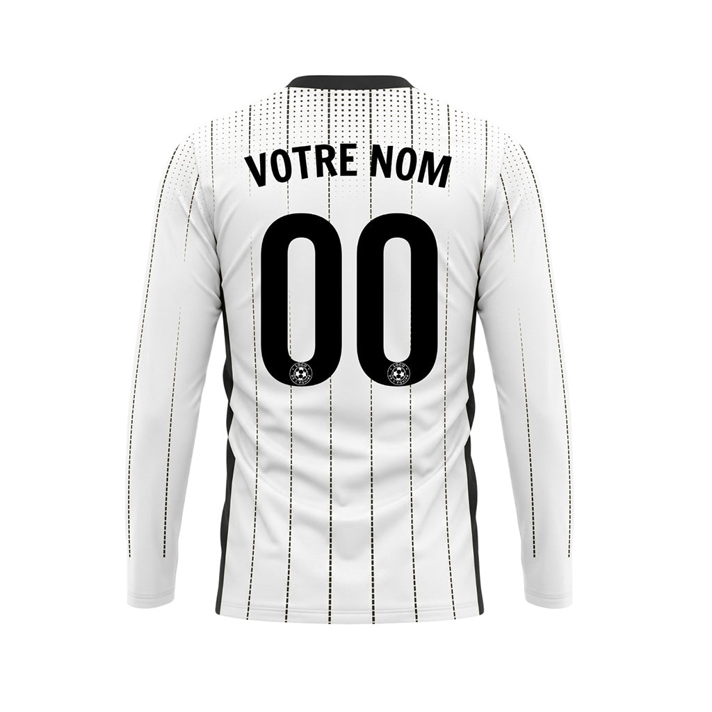 Blanc Noir Rayures Verticales à Pois Maillot de Football Personnalisé à Manches Longues