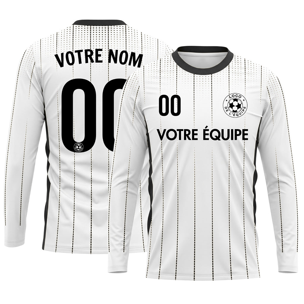 Blanc Noir Rayures Verticales à Pois Maillot de Football Personnalisé à Manches Longues