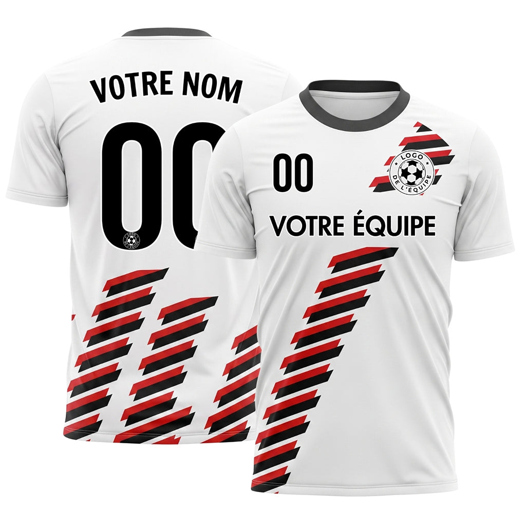 Blanc Noir Rouge Diagonales Rayures Géométrique Motif Maillot de Football Personnalisé