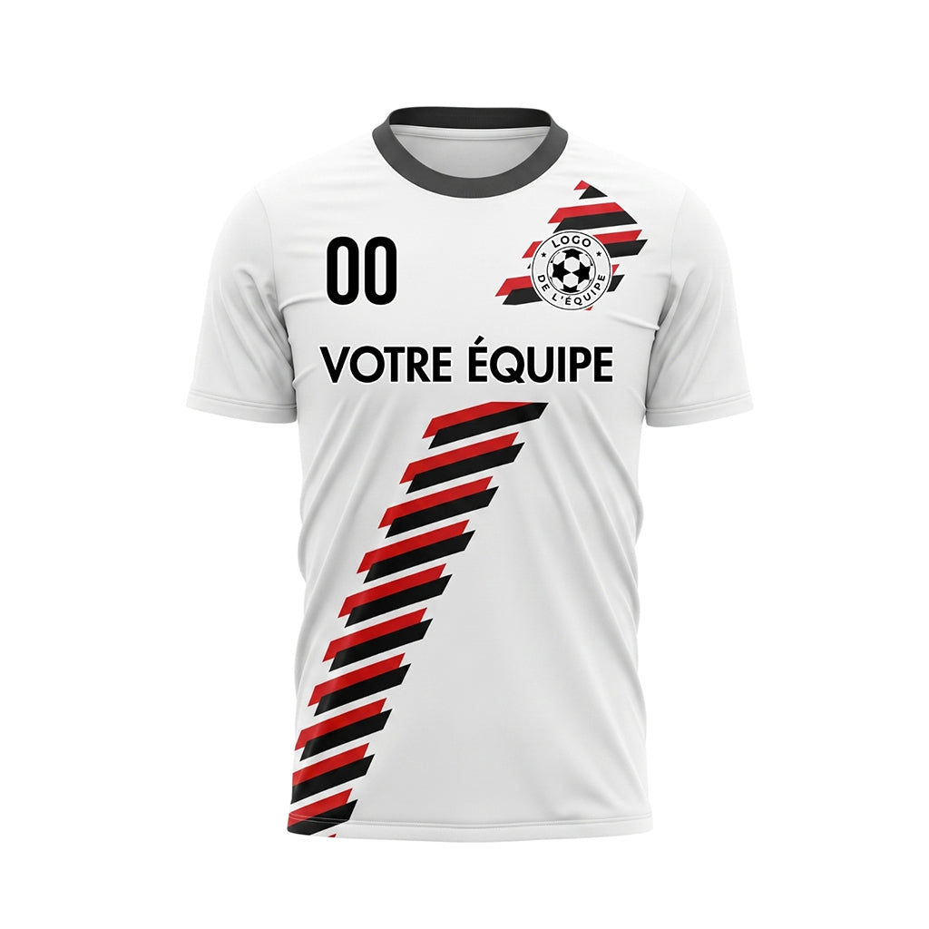 Blanc Noir Rouge Diagonales Rayures Géométrique Motif Maillot de Football Personnalisé