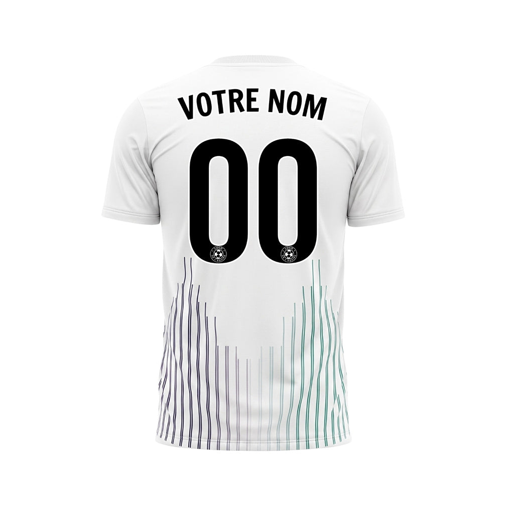 Blanc Bleu Sarcelle Verticales Lignes Ondulées Motif Maillot de Football Personnalisé