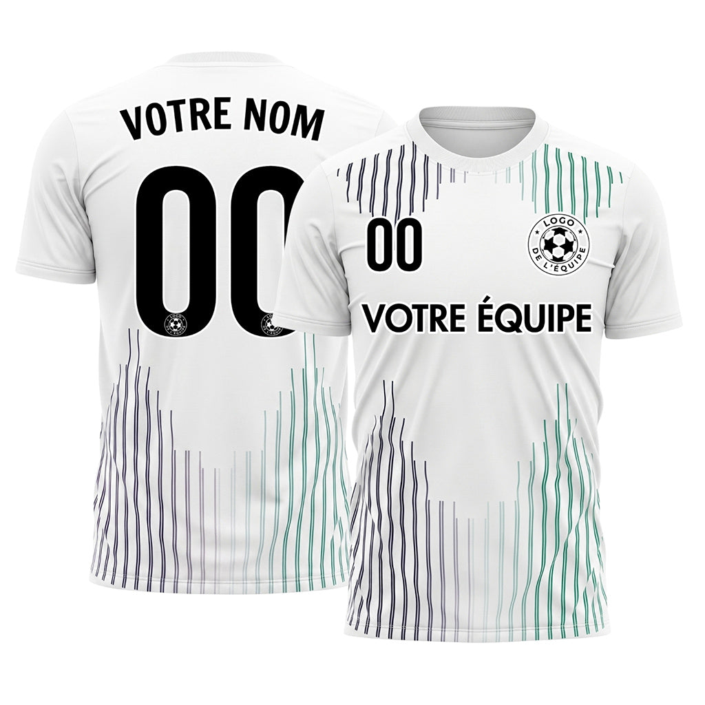 Blanc Bleu Sarcelle Verticales Lignes Ondulées Motif Maillot de Football Personnalisé