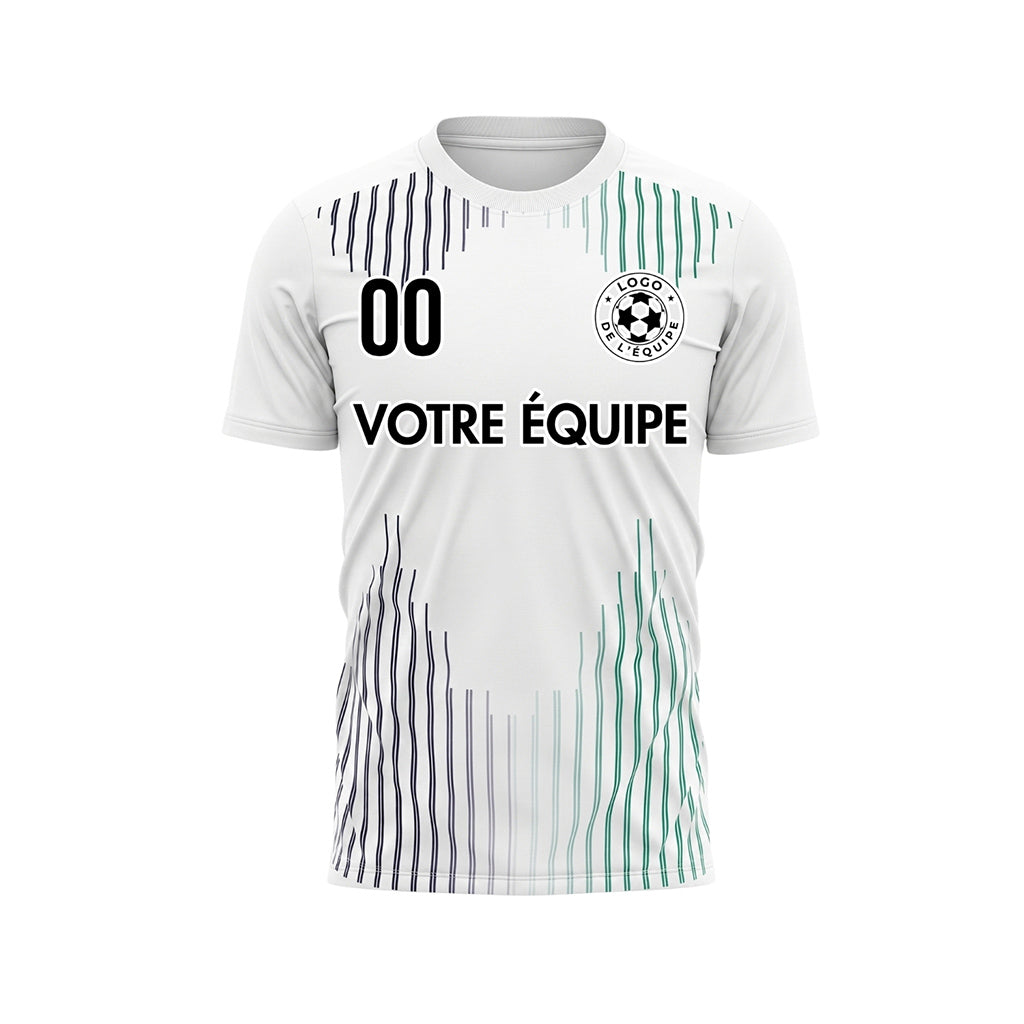 Blanc Bleu Sarcelle Verticales Lignes Ondulées Motif Maillot de Football Personnalisé