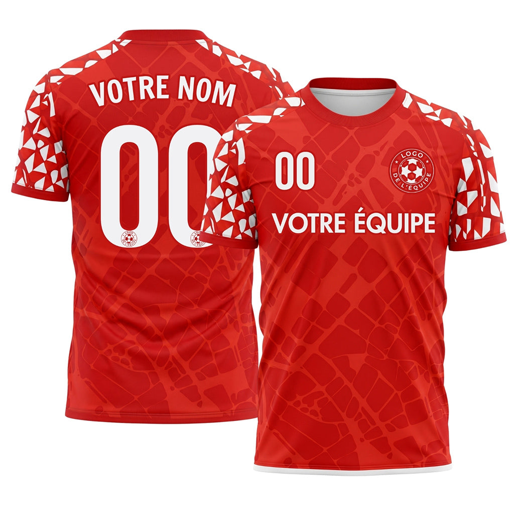 Rouge Mosaïque Motif avec Motif Manche Maillot de Football Personnalisé