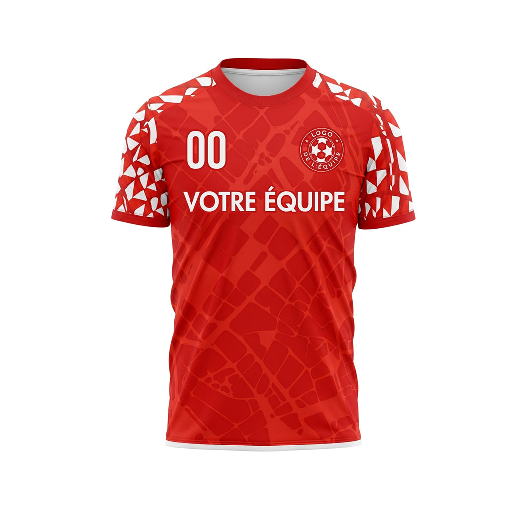 Rouge Mosaïque Motif avec Motif Manche Maillot de Football Personnalisé